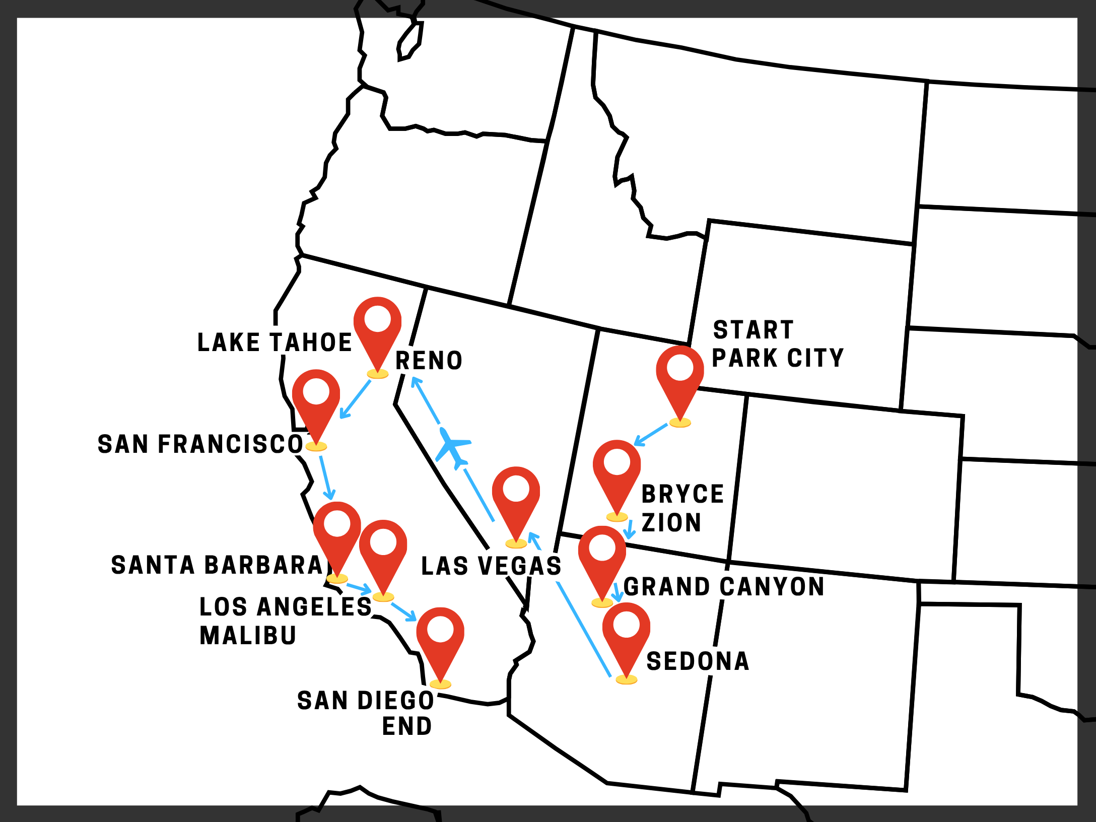 Western Riviera Adventure teen Tour Map 21 days