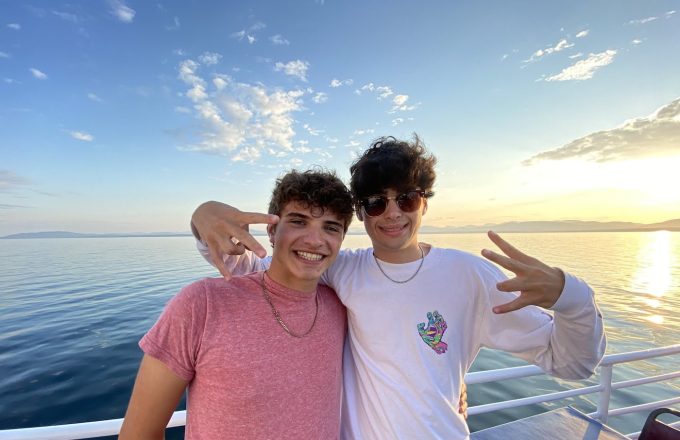 Male students on boat